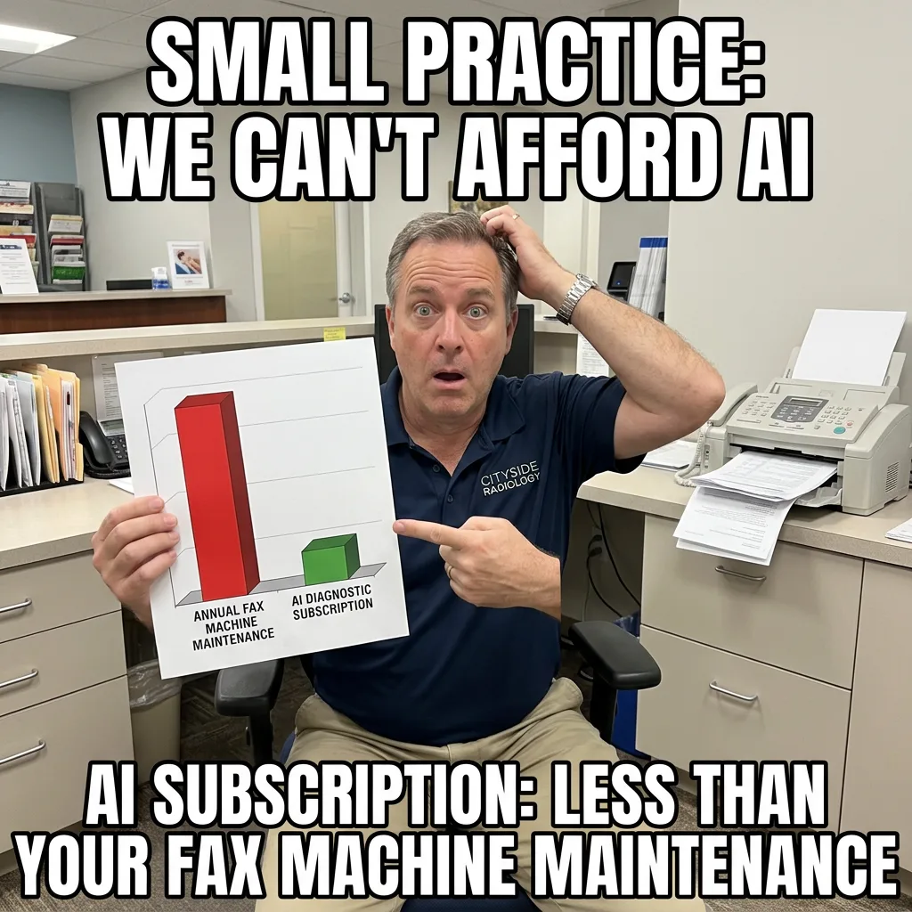 Meme: Small practice says they can't afford AI, AI costs less than fax machine maintenance